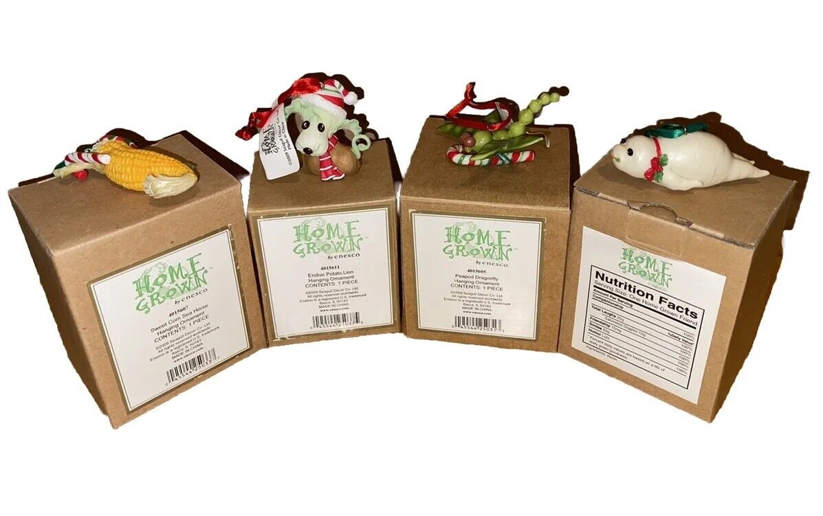 4 New Old Stock Enesco Home Grown Christmas Ornaments W/ Boxes Nice