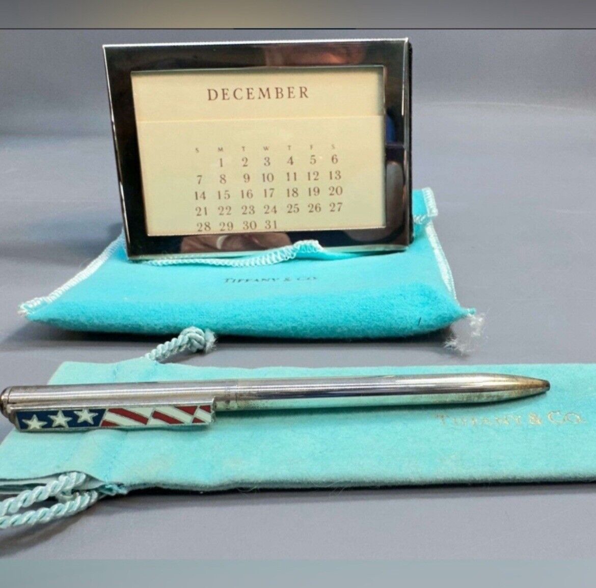 Authentic TIFFANY & CO. Sterling Silver Pen & Small Perpetual Desk Calendar