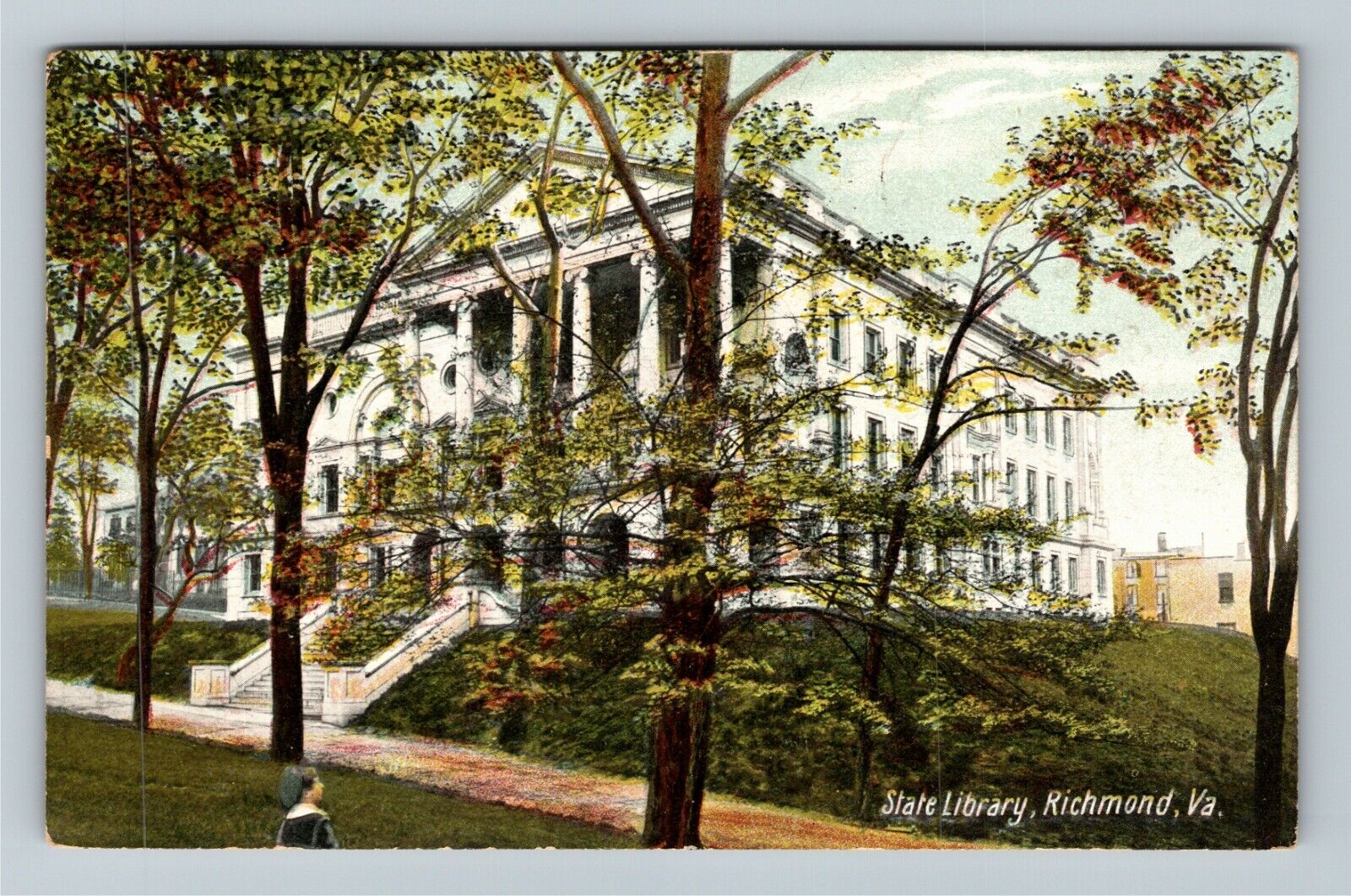 Richmond VA-Virginia, State Library Building, Child, c1907 Vintage Postcard