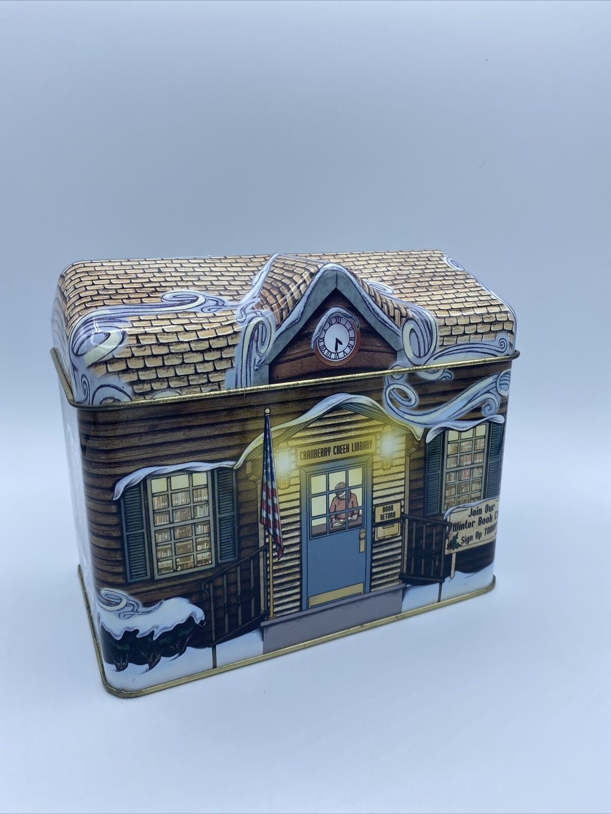 Cranberry Creek Library Tin Box Log Cabin With Lid Collectible