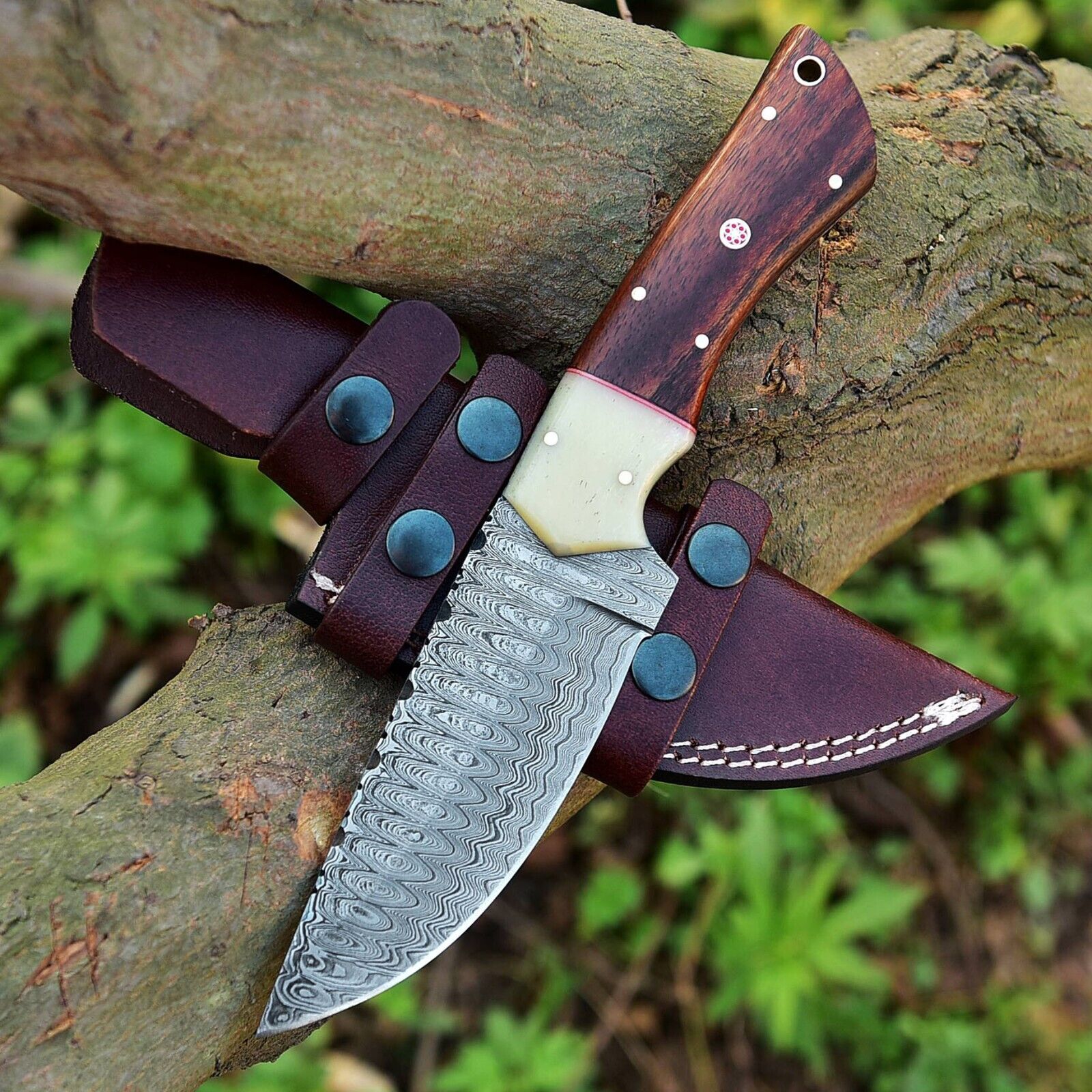 Custom Handmade Damascus Fixed Blade Hunting Knife With Sheath