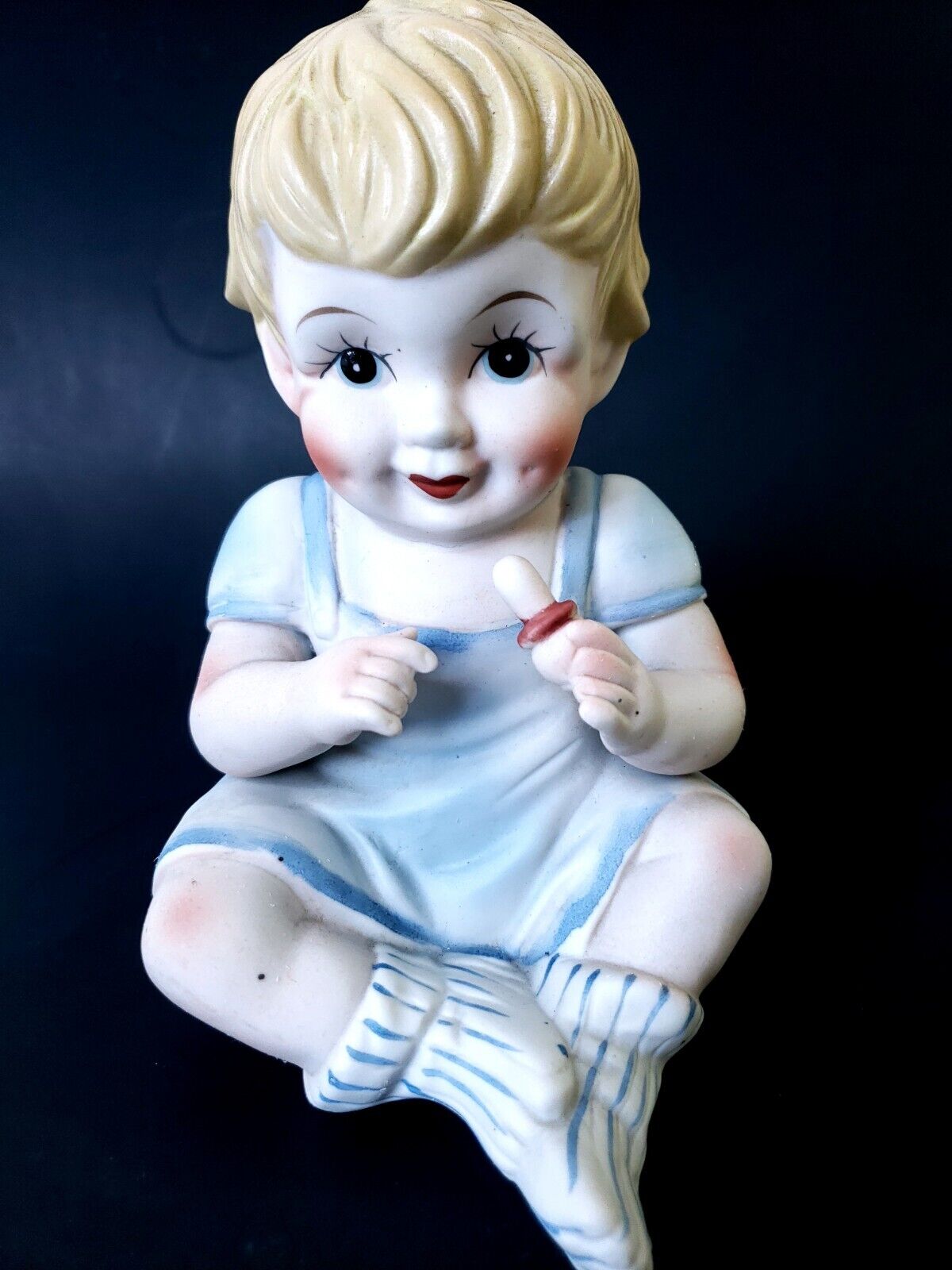 Large Vintage Bisque Ceramic Baby With Pacifier Figurine 8\