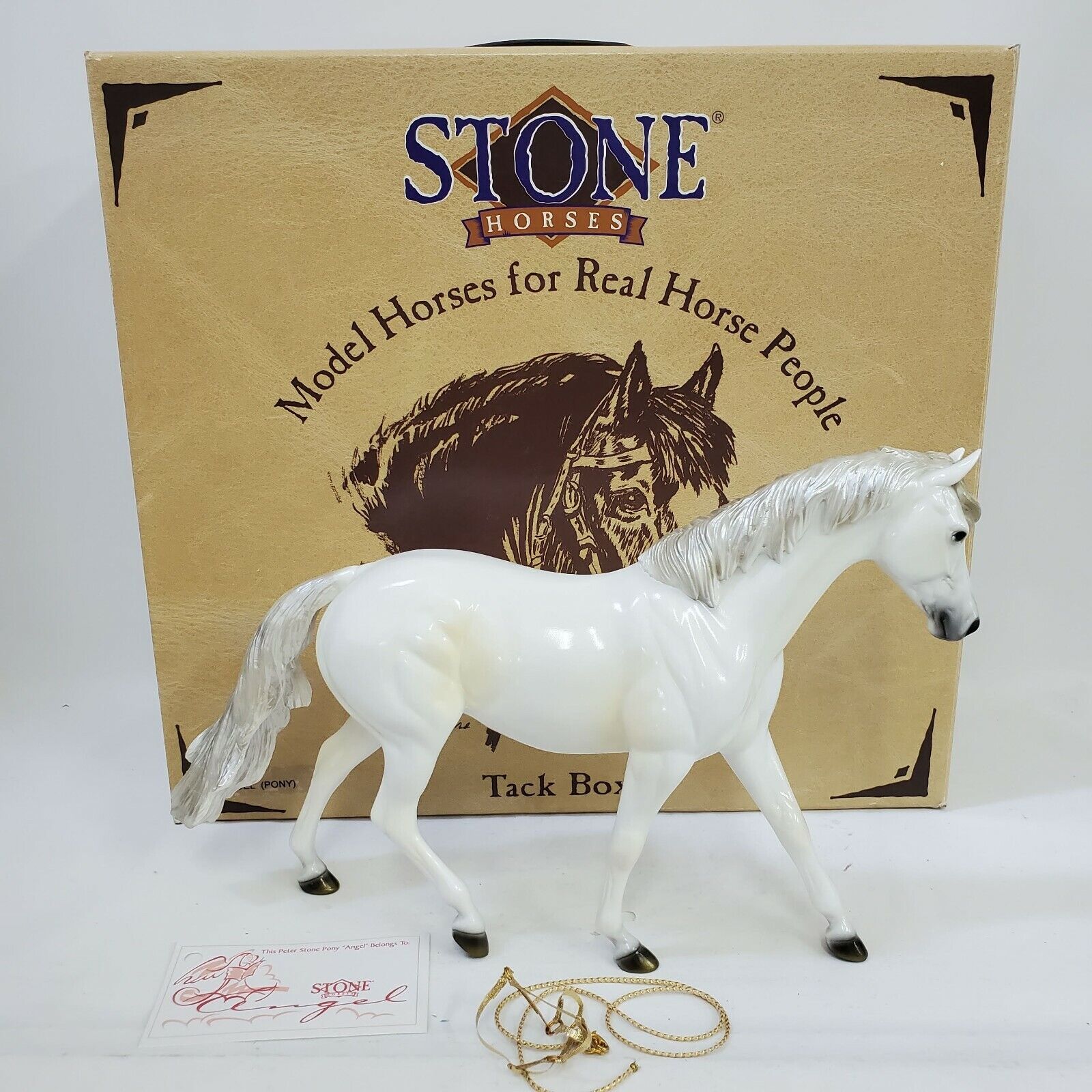 2001 Peter Stone Angel Christmas Pony Glossy White with Gold Reigns 9913 in Box