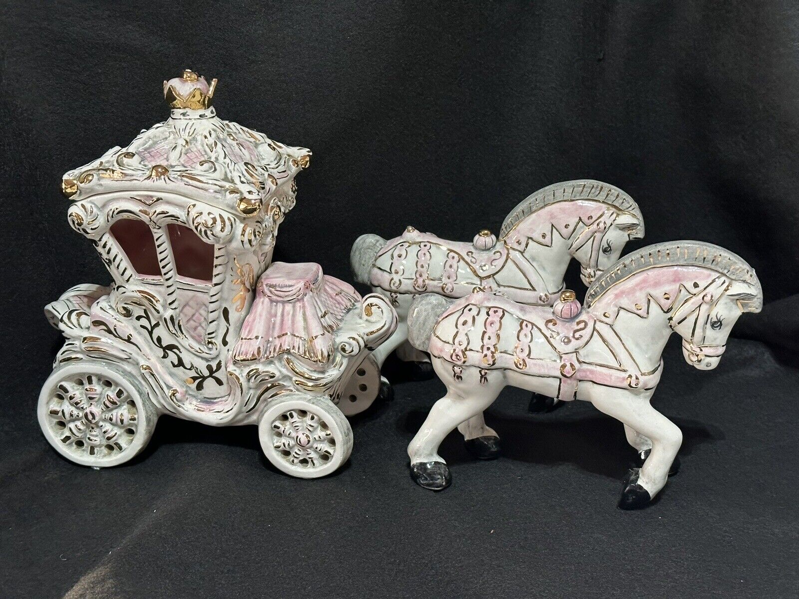 FREEMAN LEIDY  California Ceramics  Horses  Carriage  Pink  Gold  Vintage  RARE
