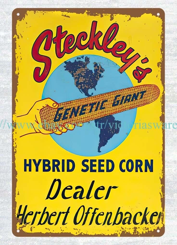 Steckley\'s Genetic Giant seed corn dealer metal tin sign wall art indoor wall