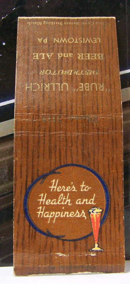 Rare Vintage Matchbook Cover V2 Lewistown Pennsylvania Health & Happiness Rube
