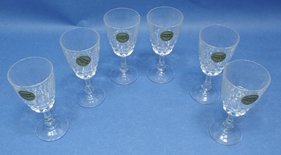New Vintage Cristal D\'Arques Diamant Set 6 Small Wine Glasses Crystal France