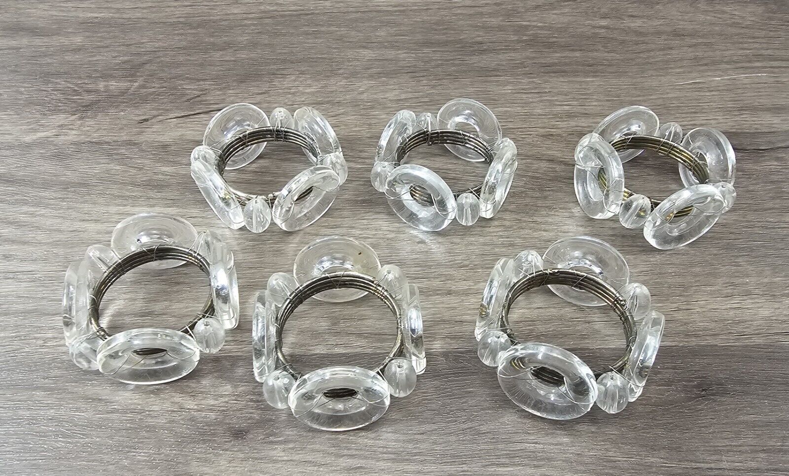 Vintage clear acrylic multi-ring napkin rings set of 6
