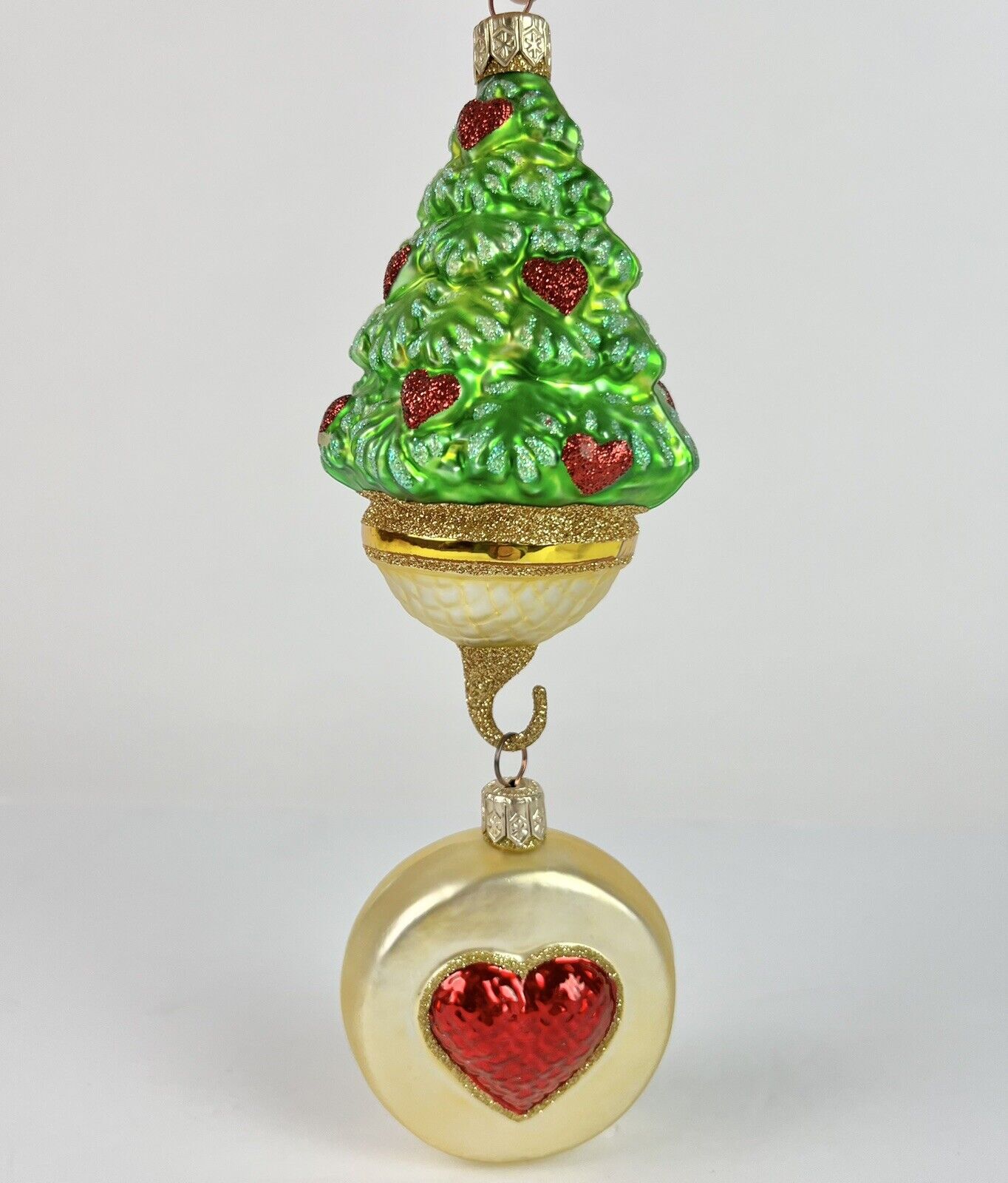 1999 Patricia Breen 2 PC Ornament-FIVE GOLDEN RING Tree w/round Disc Heart