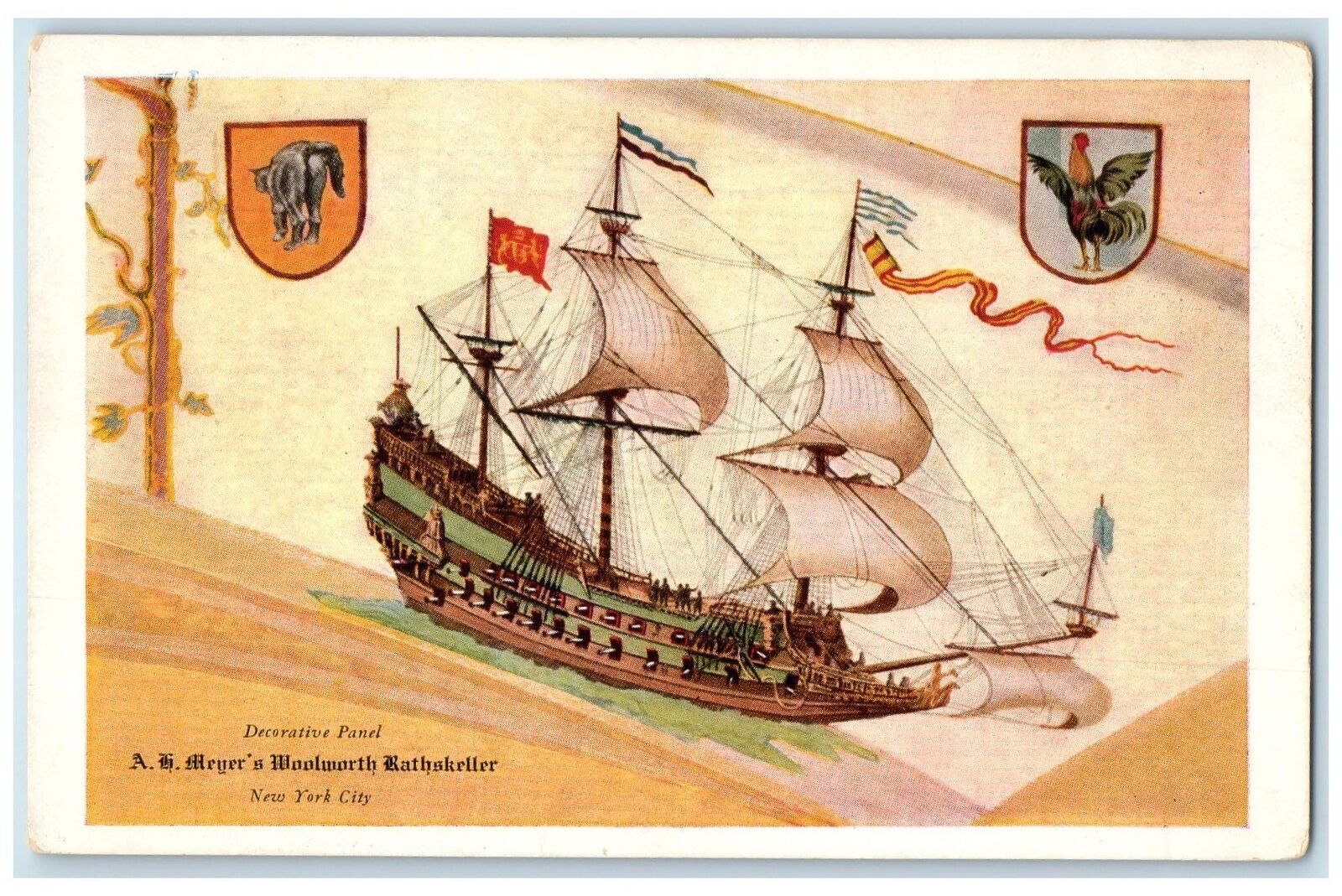 c1920 A.G. Meyers Woolworth Rathskeller Ship New York City New York NY Postcard