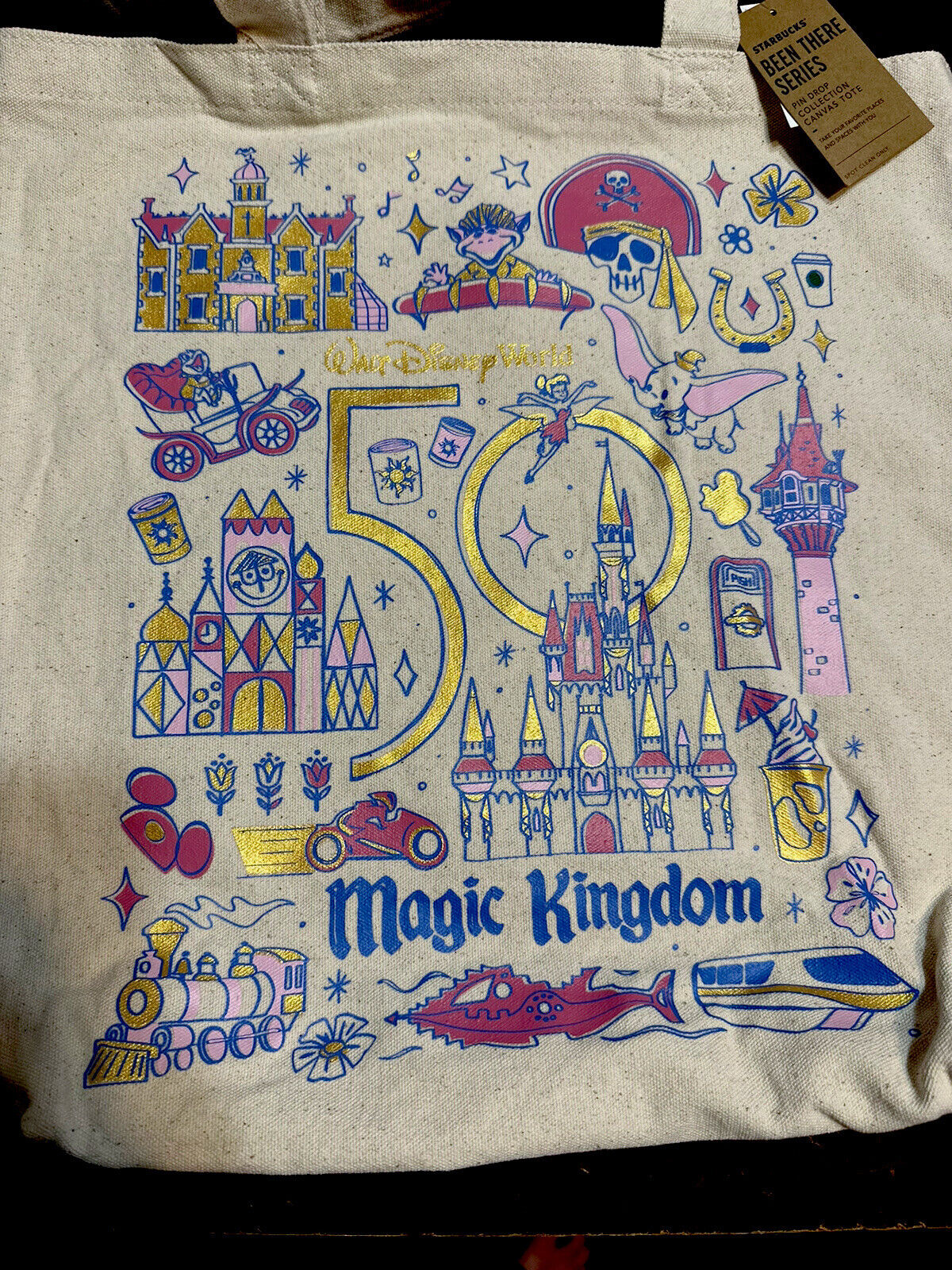 Walt Disney World 50th Anniversary Starbucks Magic Kingdom Canvas Tote Bag
