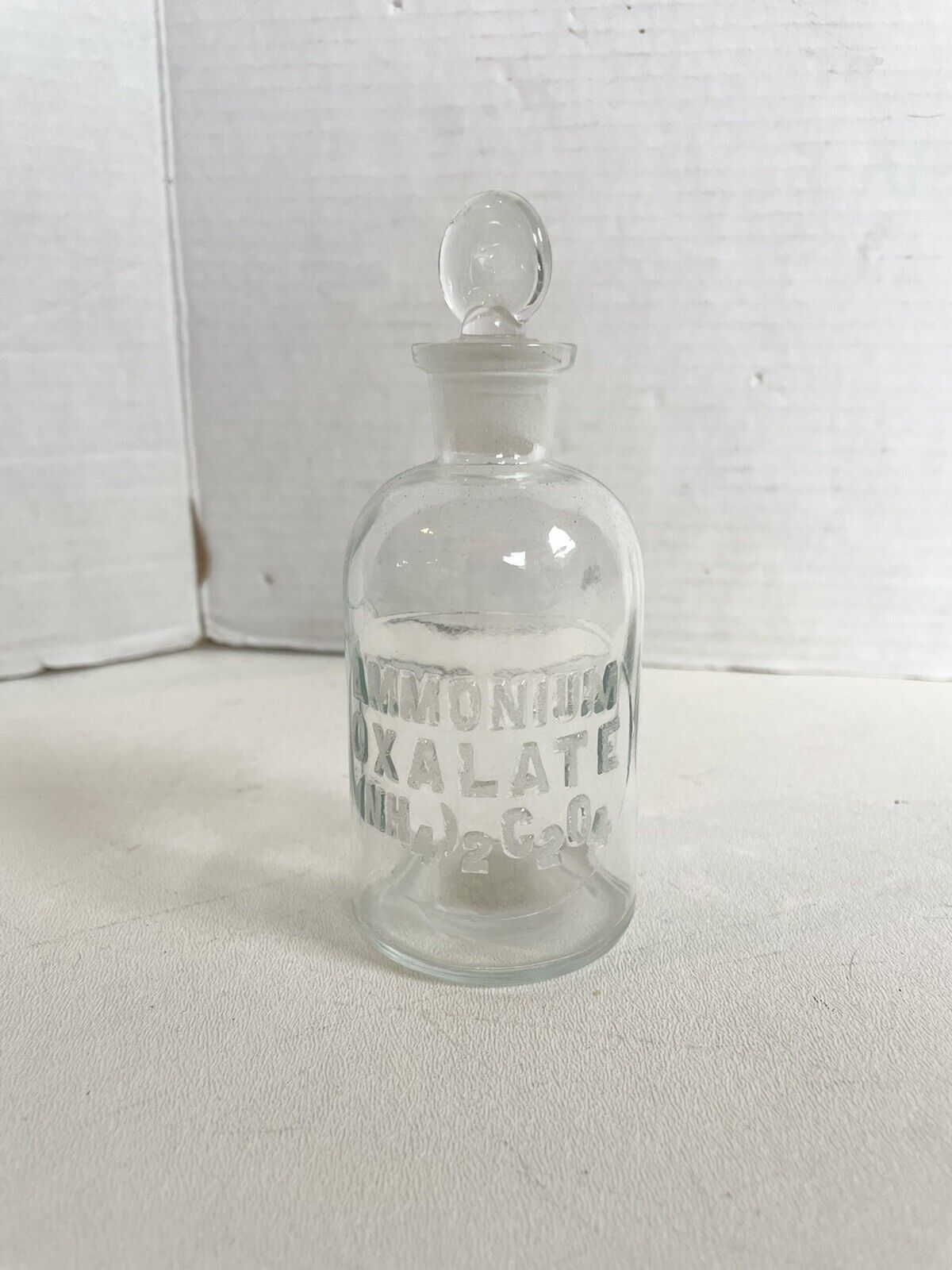 Vintage Apothecary Glass Bottle Ammonium Oxalate Glass Stopper Pharmacy 5.5”