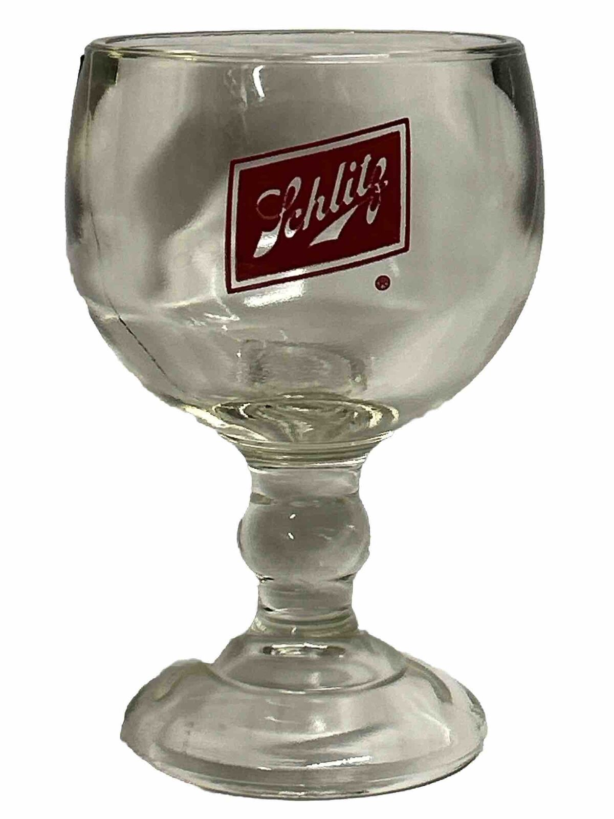 Schlitz Beer Vintage Clear Glass Footed Stemmed Heavy Goblet Pint Glass 16oz