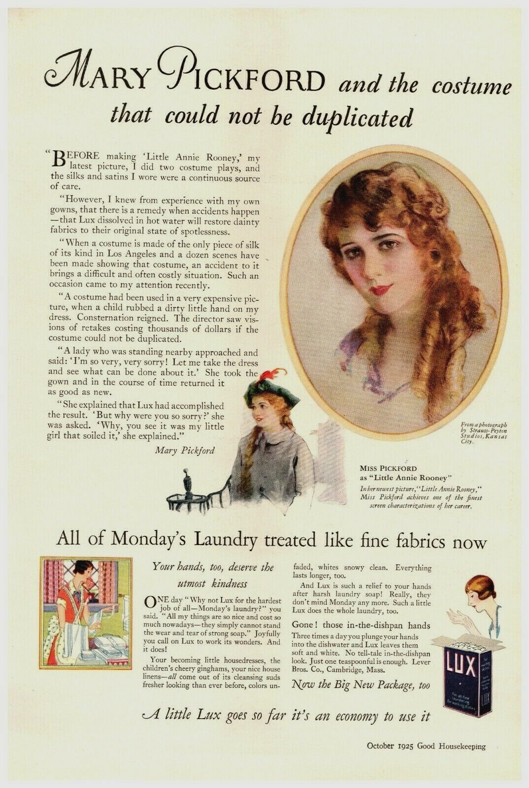 1925 Lux Laundry Detergent Vintage Print Ad Mary Pickford Little Annie Rooney 