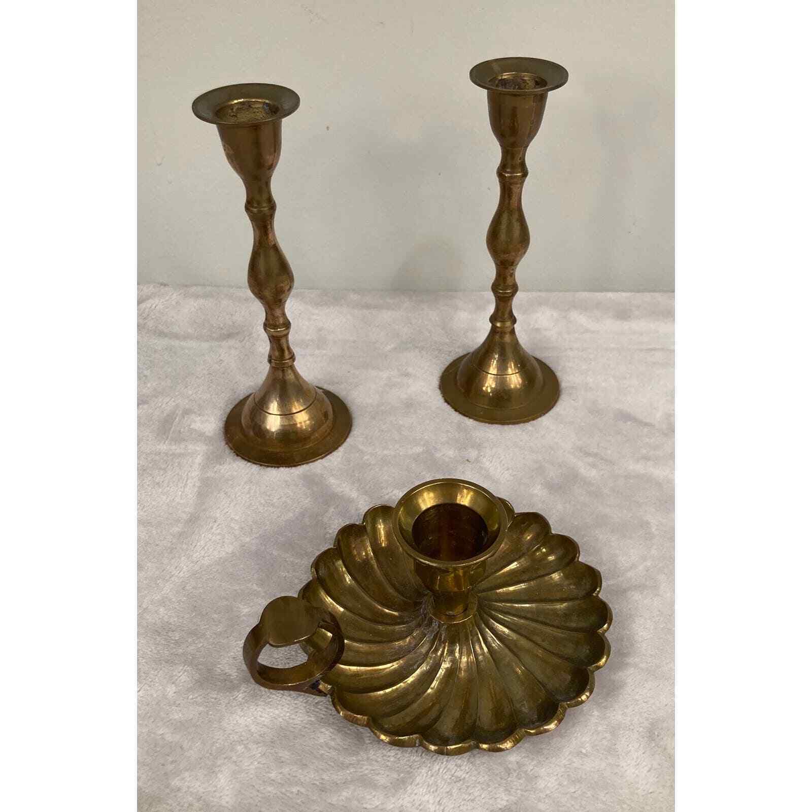 Vintage Solid Brass Taper Candlestick Holders Brass Candle holders Set of 3 
