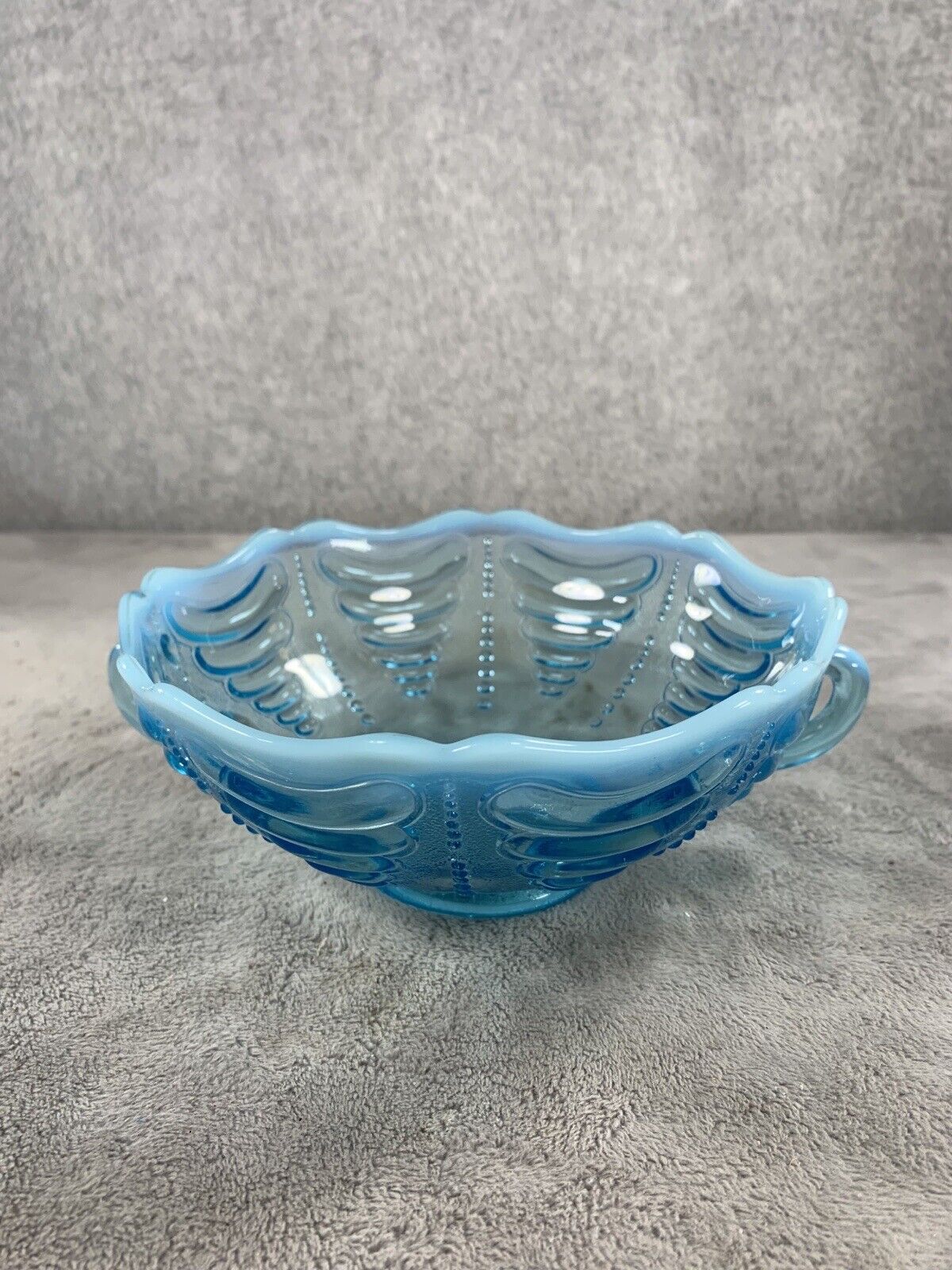 Abalone Blue Opalescent Glass Bowl Early American Pattern Jefferson