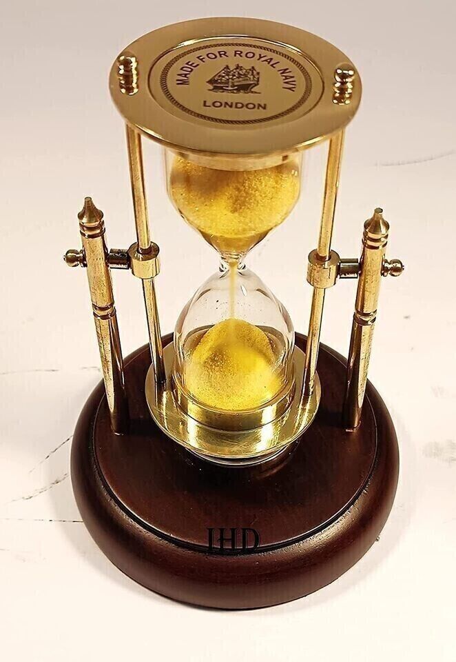 Sand Timer With Compass On Wooden Base Vintage Nautical Hanging Brass Hour Glass