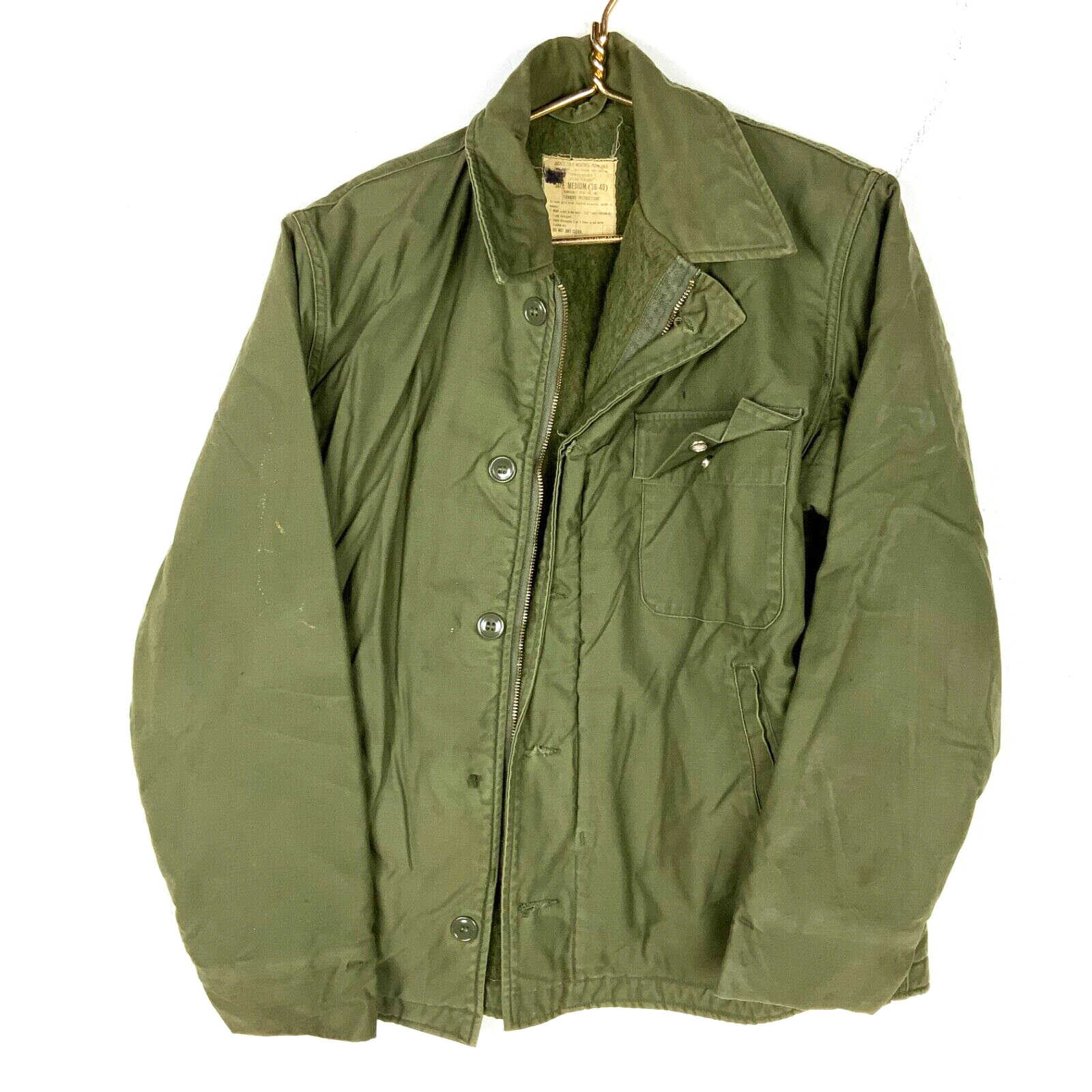 Vintage Us Military Cold Weather Deck Jacket Size Medium Green Vietnam Era 1975