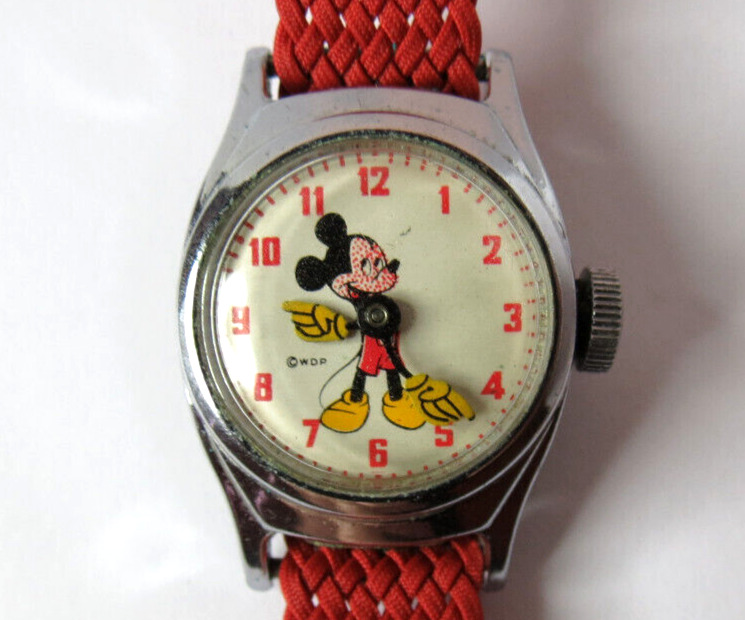 VINTAGE 1940\'S GIRLS MICKEY MINNIE MOUSE US TIME WOMENS MANUAL WIND SILVER TONE