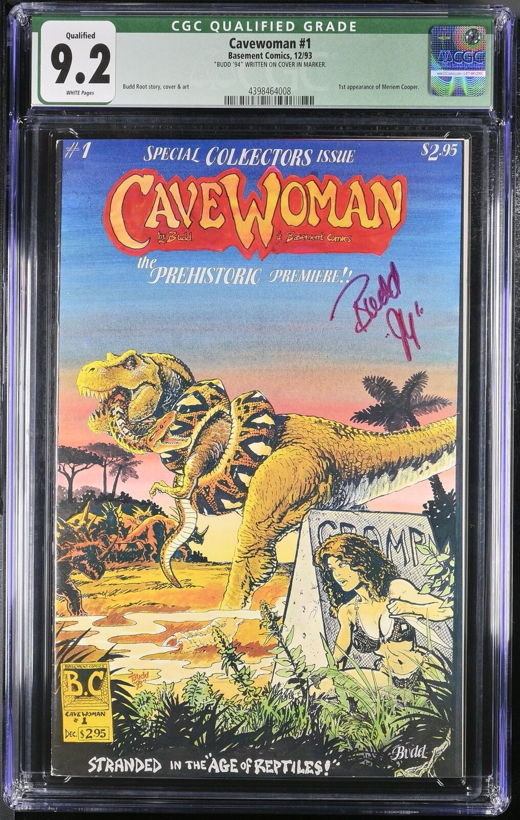 Cavewoman #1 CGC NM- 9.2 Signed by Budd Root Basement Comics Budd Root Art