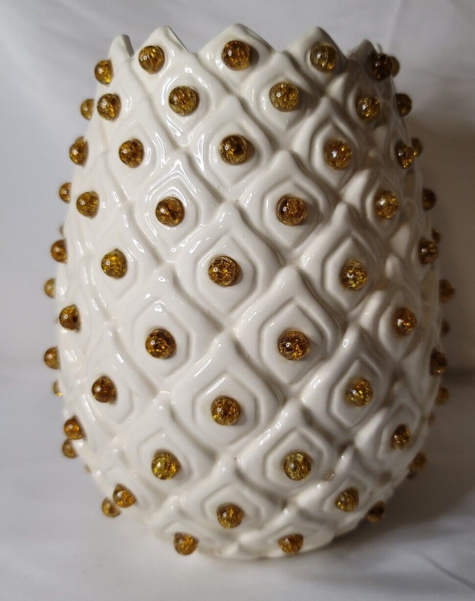 Vintage Pineapple Lamp With Gold Glass Beads