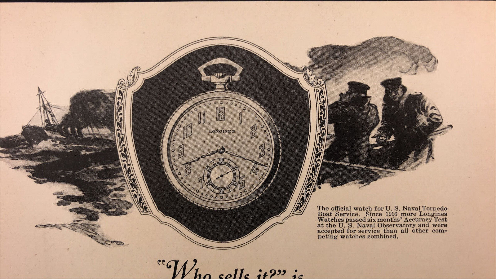 1926 The Longines Watch US Navy Torpedo Boat Service Vintage Print Ad