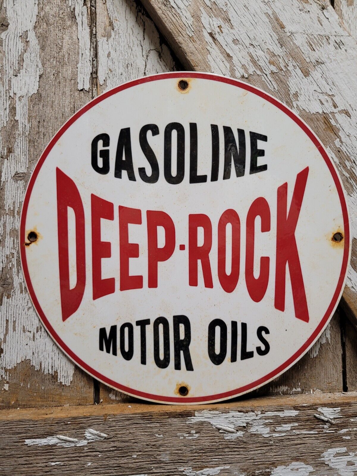 VINTAGE DEEP ROCK PORCELAIN SIGN CAR MOTOR OIL GASOLINE STATION SERVICE PUMP 12