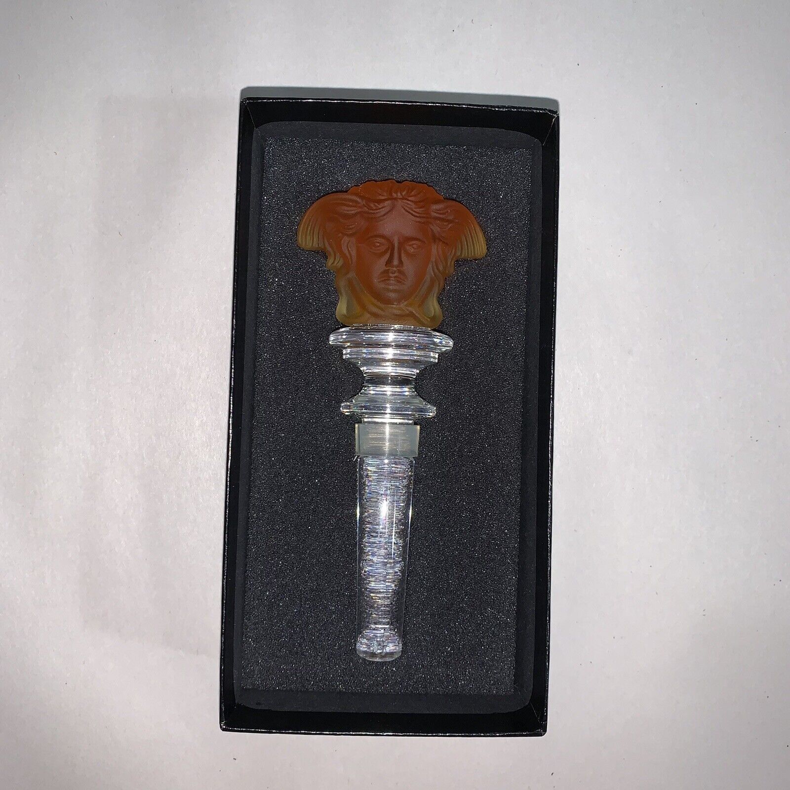pre-loved VERSACE x ROSENTHAL lead crystal frosted amber MEDUSA head stopper
