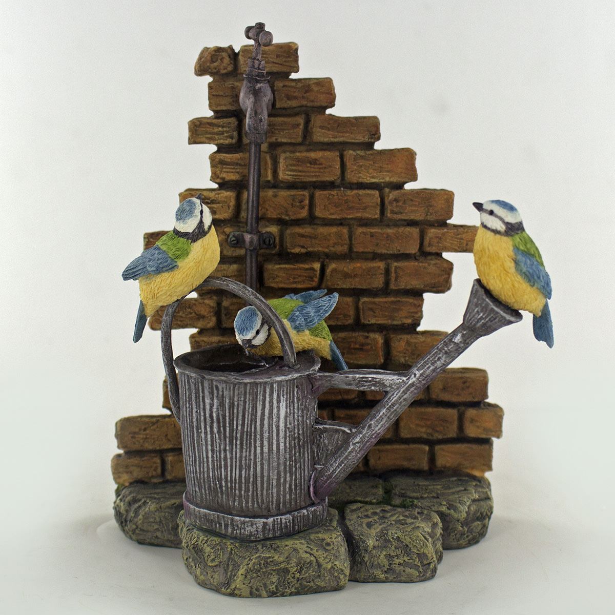 Collectable Blue Tits Drinking from a Watering Can Bird Ornament Home Decoration
