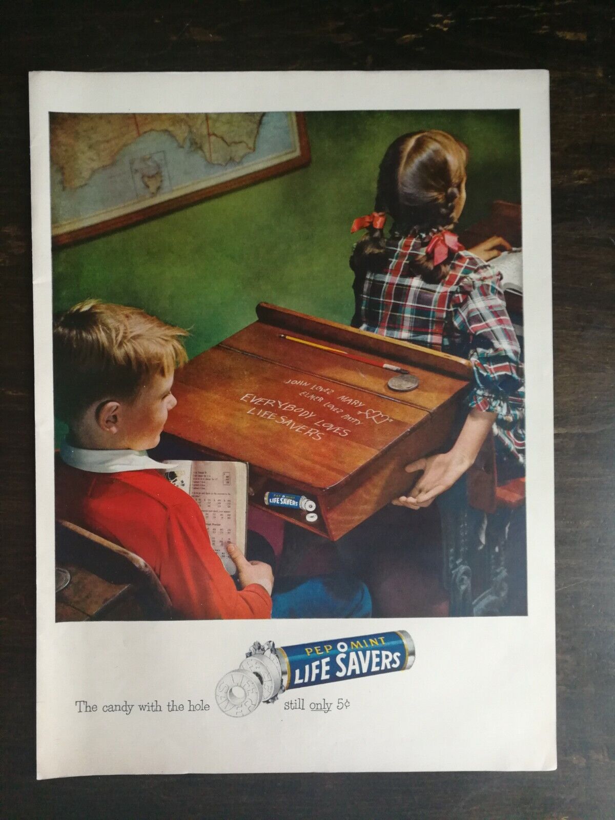 Vintage 1949 Peppermint Life Savers Kids in School Full Page Original Ad 1221