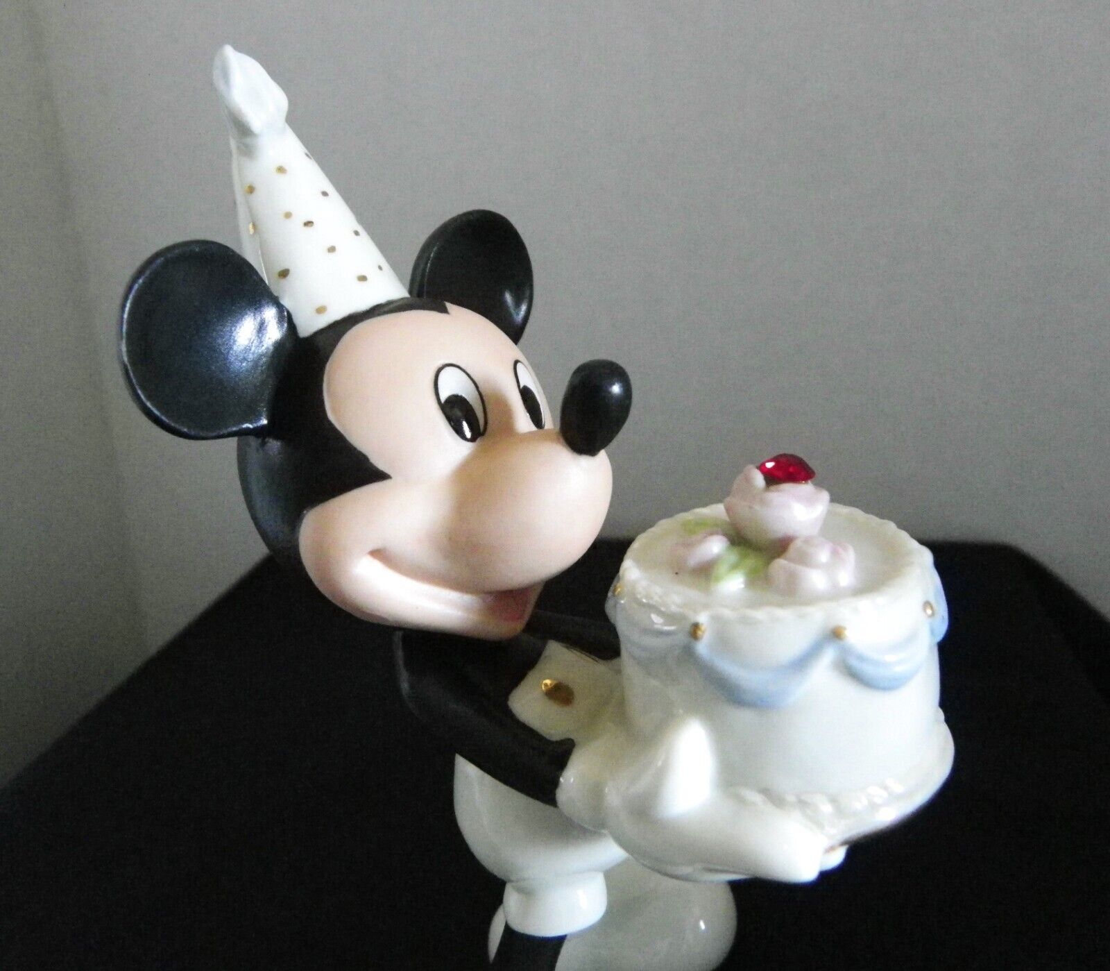 Lenox Disney Mickey Mouse Figurine Happy Birthday with cake RUBY birthstone july