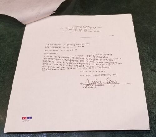 Jessica Lange Signed Contract Psa Dna Autograph Auto Actress Hollywood