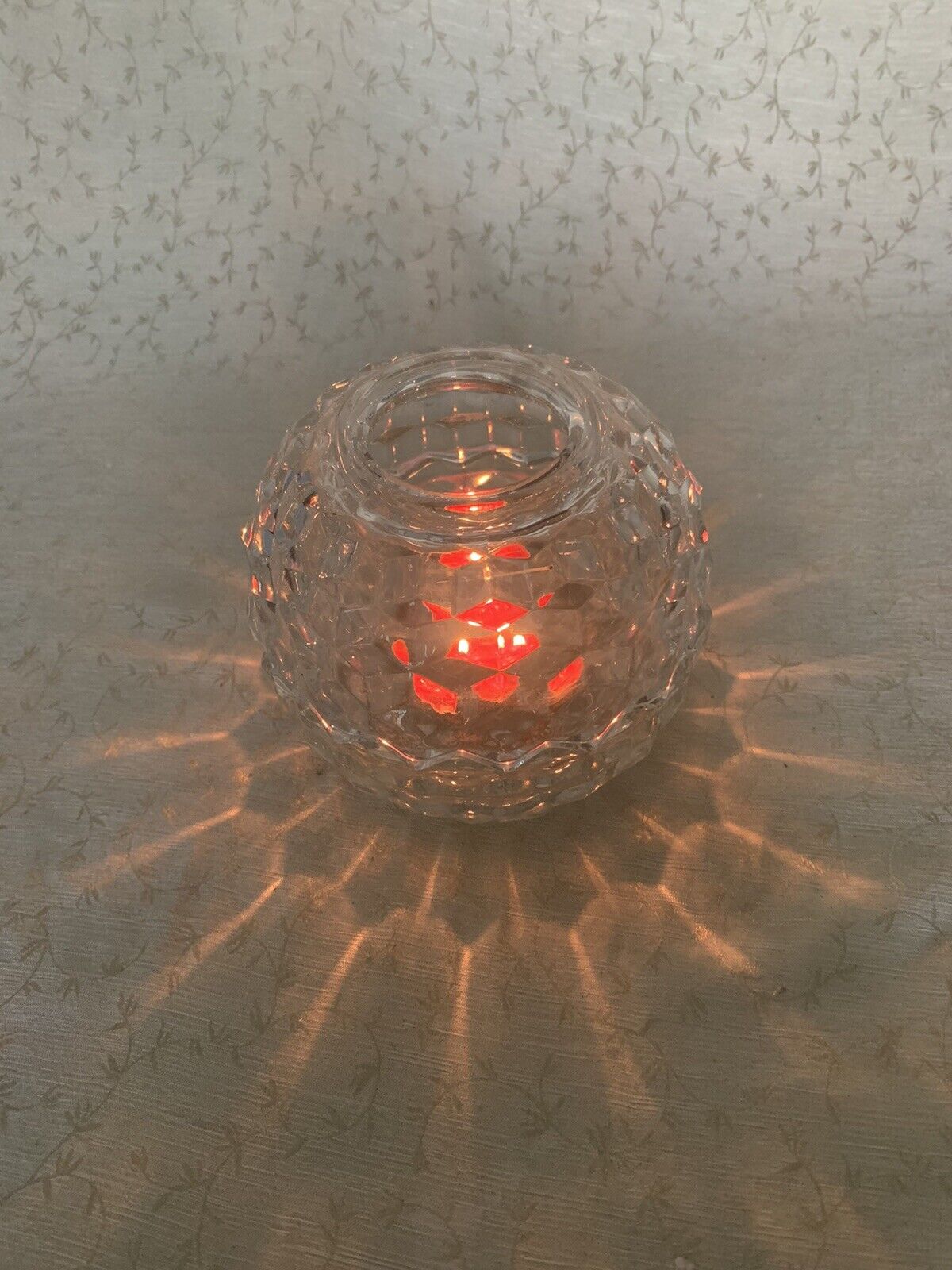 Vintage Cubist FAIRY LAMP Tea Light Large Clear Glass Homco Candle Votive Holder