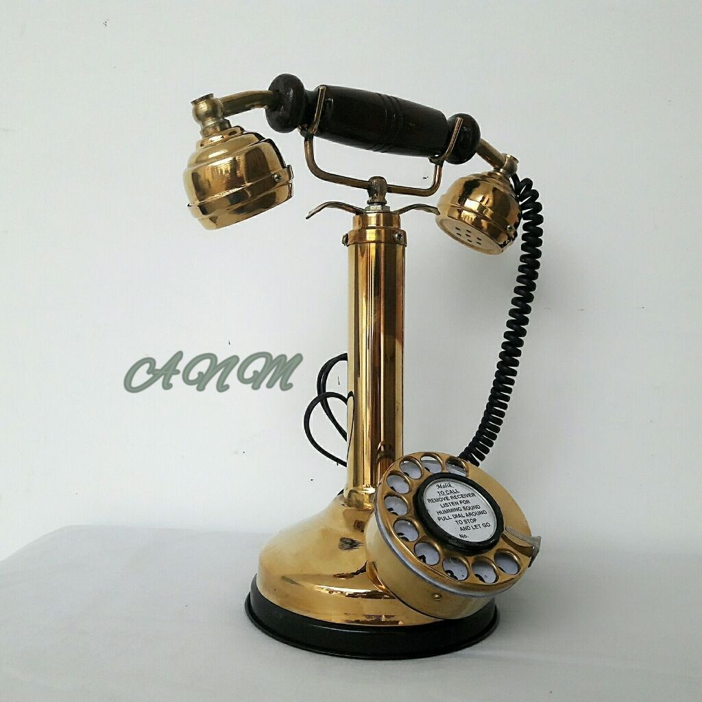 Antique Vintage Brass Royal Retro Design Telephone Rotary Dial Candlestick