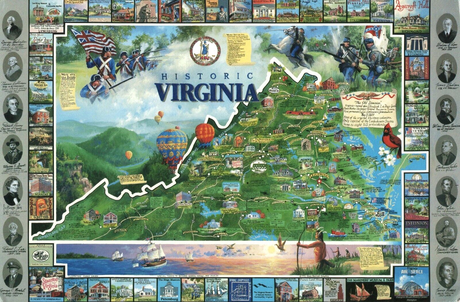 Historic Virginia Jumbo Vintage Map Postcard 9\