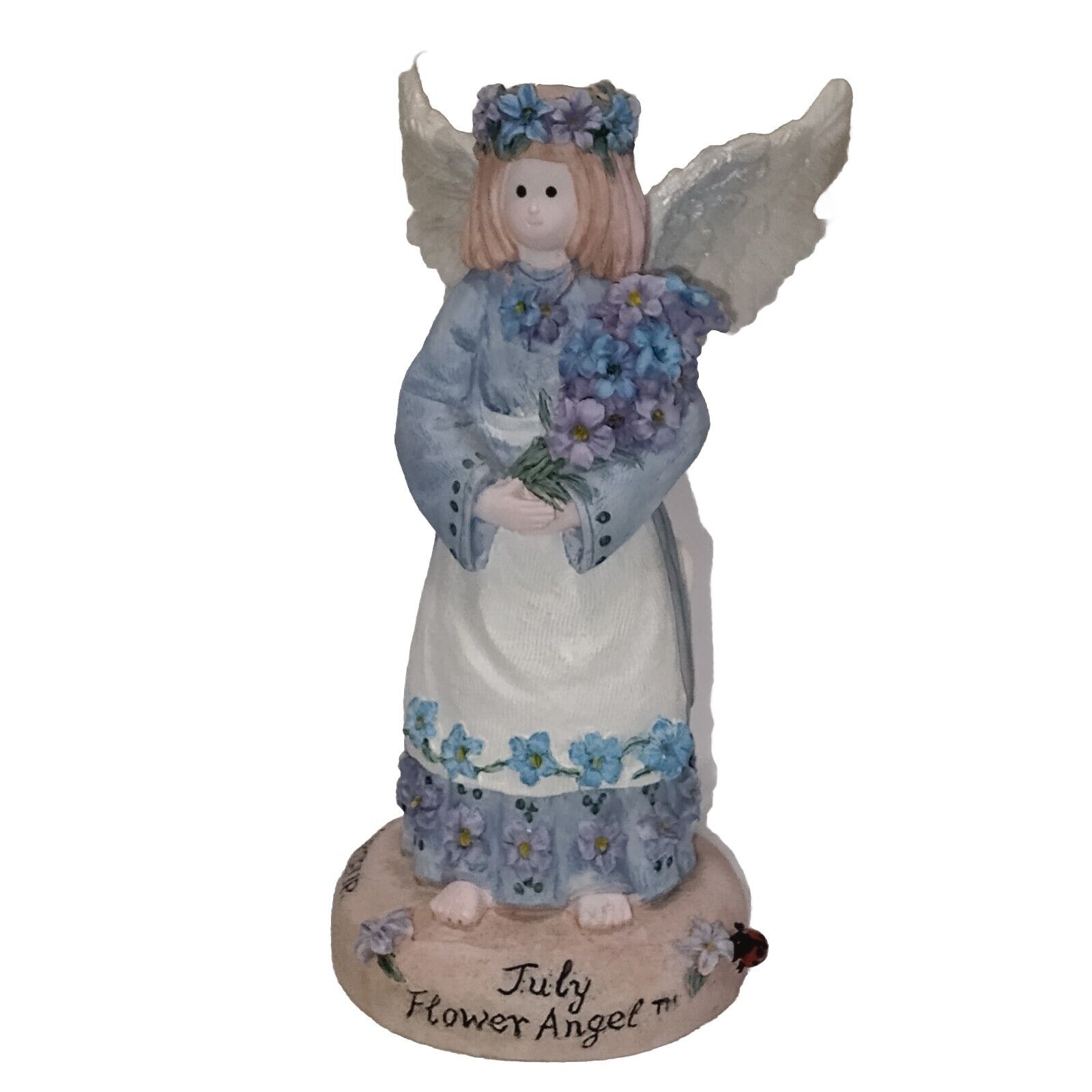 Linda Grayson Angel Figurine July: Larkspur Blue Flower Resin Vtg 1995 Blessings