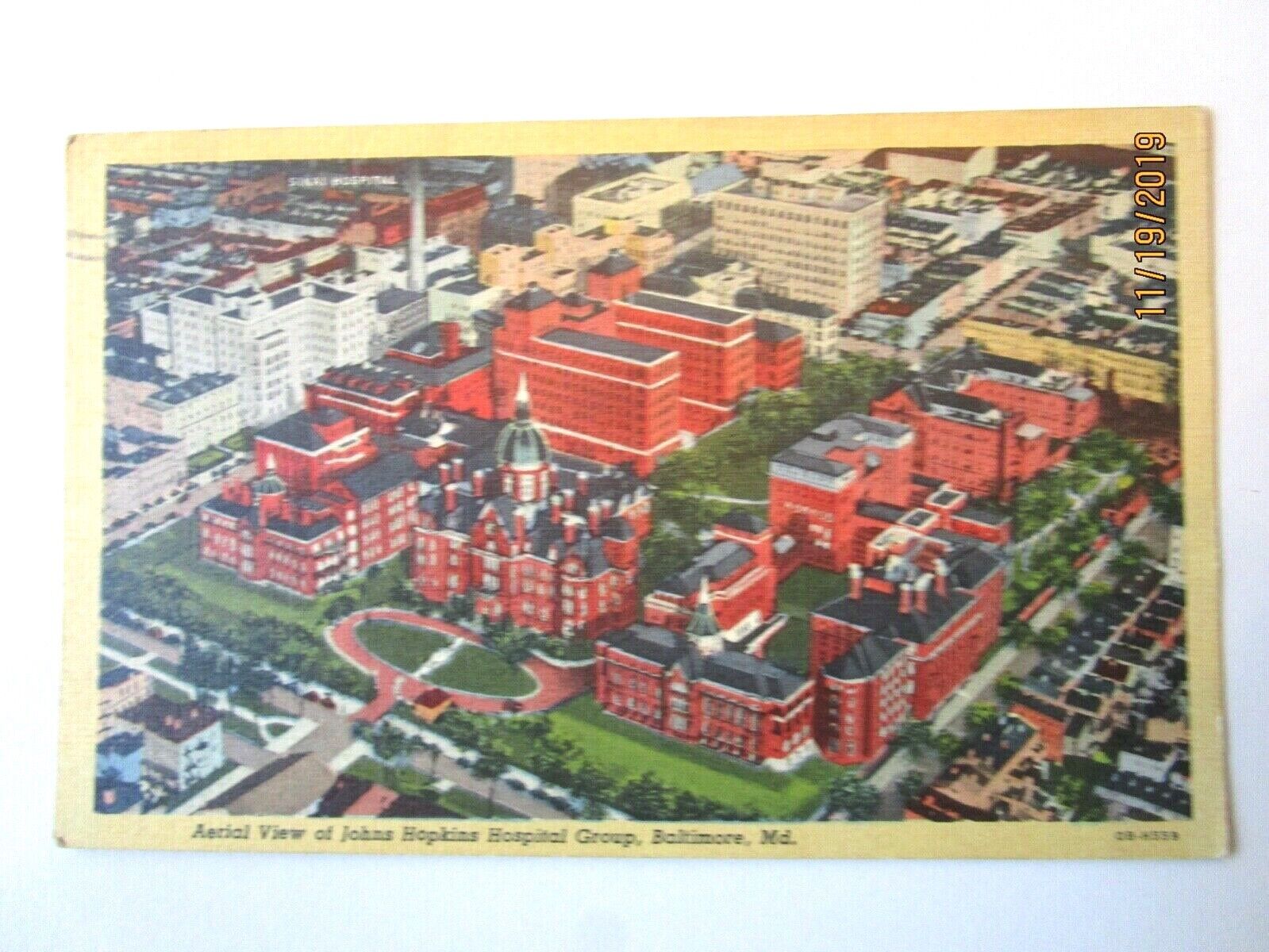 MD Postcard Johns Hopkins Hospital Group Aerial View - Baltimore Linen 1944 G-27