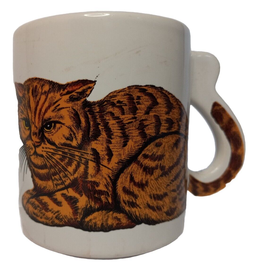 Vintage Tabby Cat Mug/Cup Orange Tiger Stripe/Tail Handle Japan