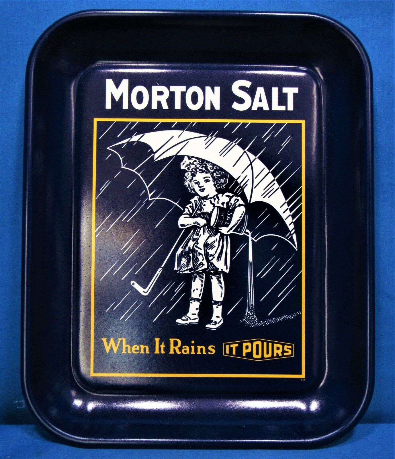 Morton Salt Girl with Umbrella ~ Tin Tray ~ History of Umbrella Girl on Back