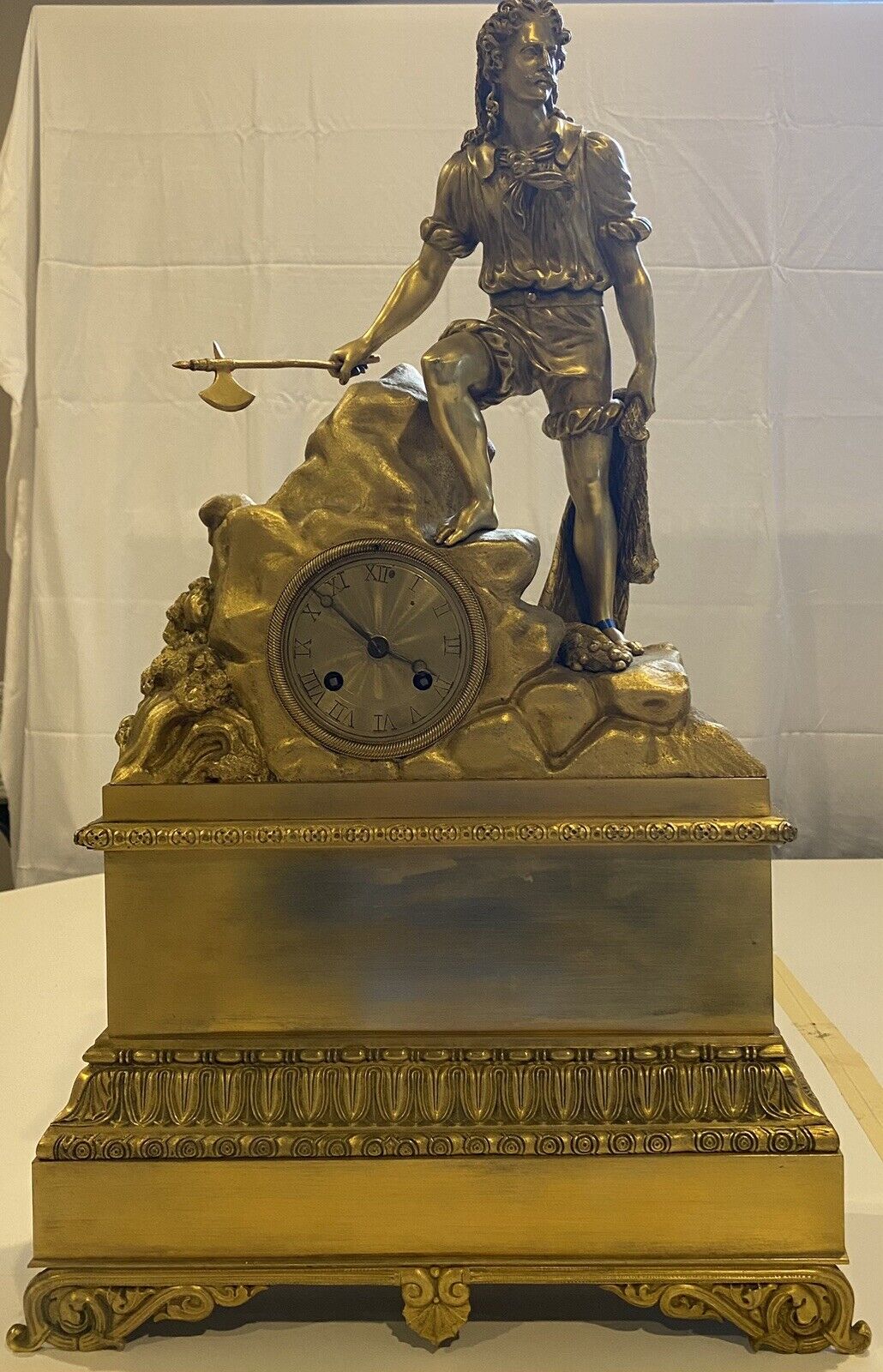 French Dore Bronze Figural Antique Clock “Mountain Man” Circa 1830-All Original