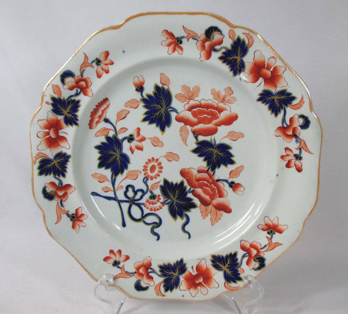 ANTIQUE STAFFORDSHIRE STONE CHINA COBALT BLUE & CHINESE RED PLATE CA 1830