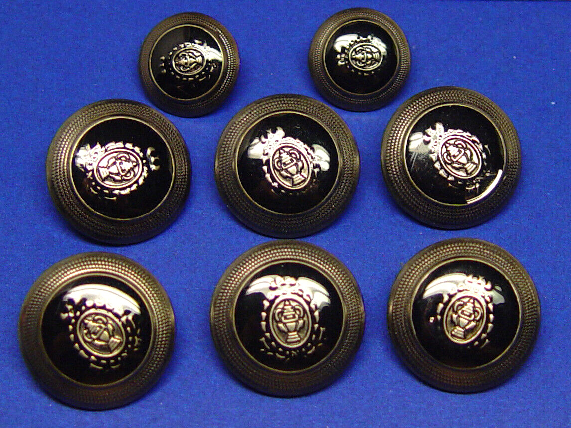 UNKNOWN BRAND ENAMEL EFFECT BUTTONS 8 Dark Silver Antique style  FAIR USED COND.
