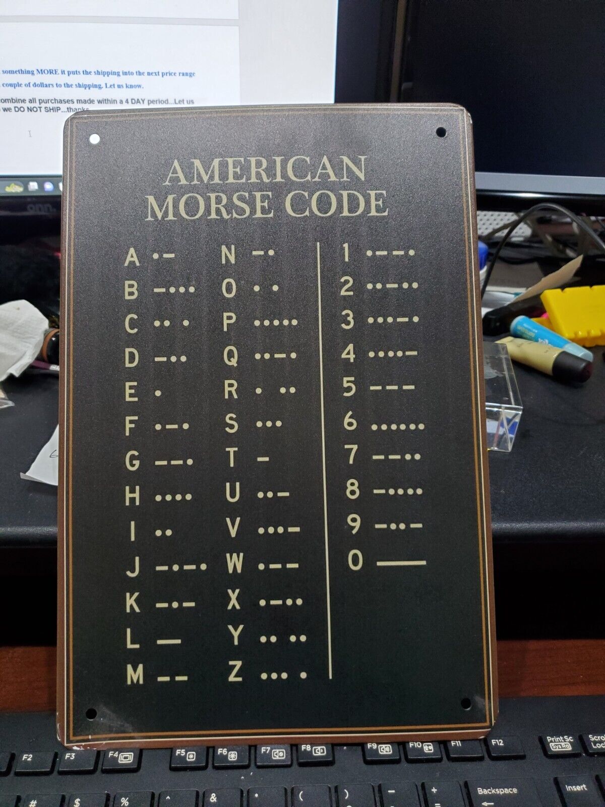 Metal sign AMERICAN MORSE CODE Man Cave Bar Garage New sealed approx 8”x12” New