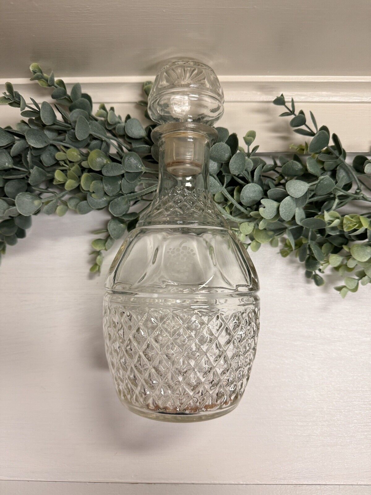 Vintage Crown Royal Liquor Decanter Etched Glass With Stopper