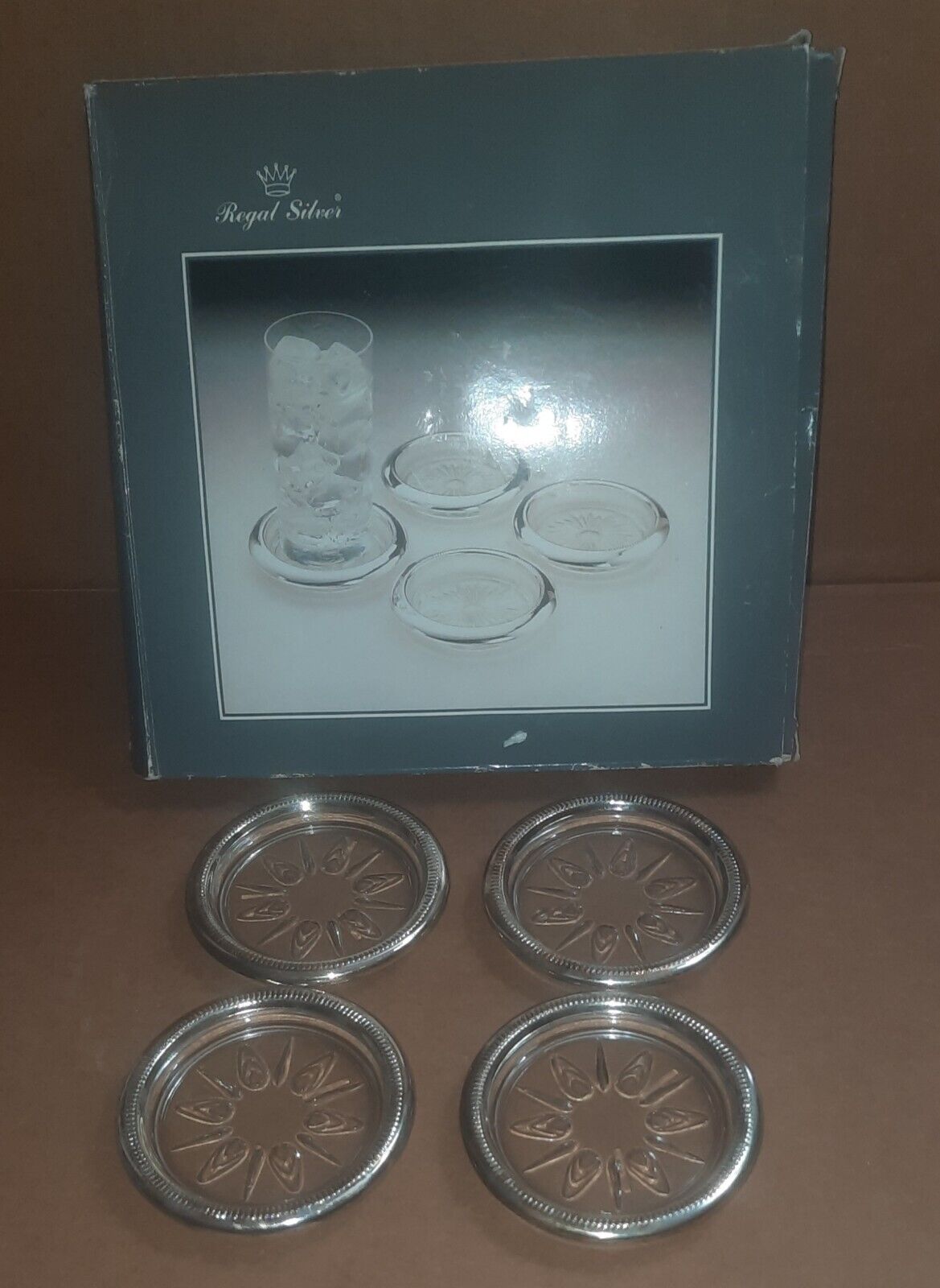 Regal Silver Set Of 4 Glass Coasters