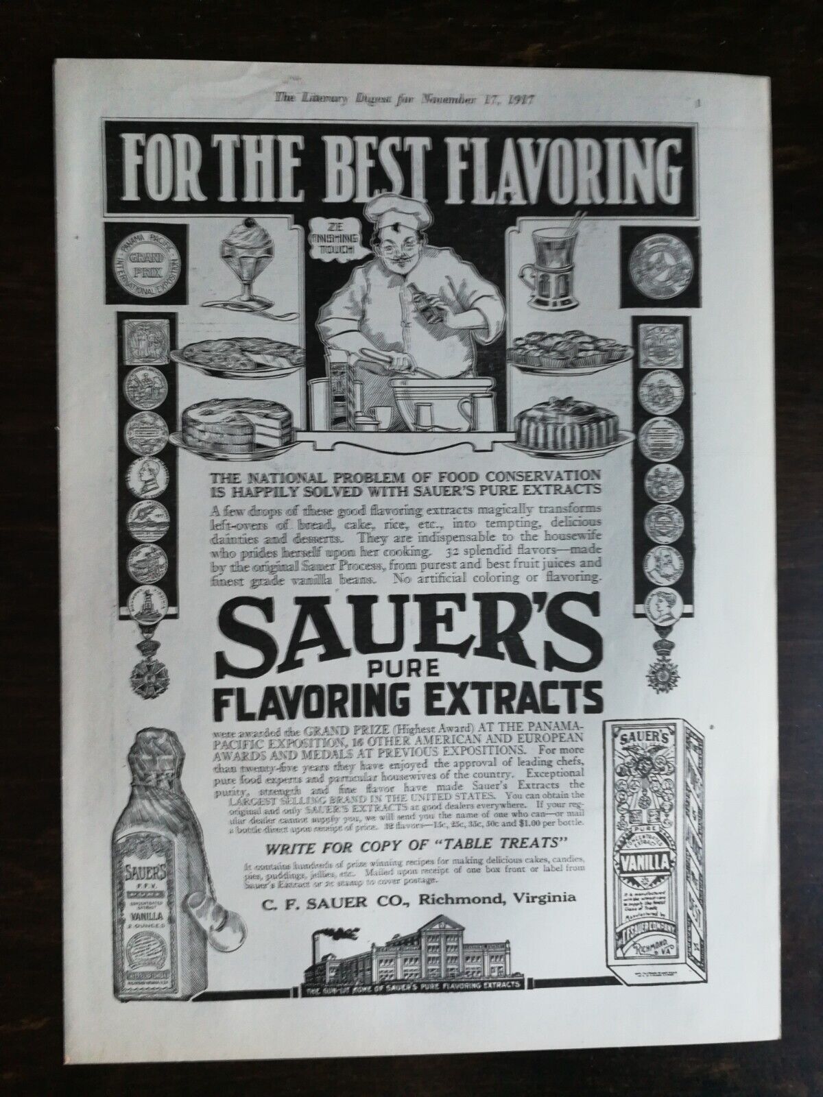 Vintage 1917 Sauer\'s Pure Flavoring Extracts Full Page Original Ad 222