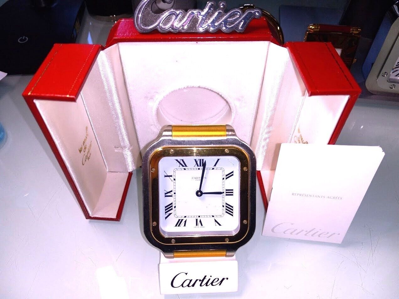 ***Cartier Santos Rare back Santos signature plate Travel Desktop Alarm Clock***