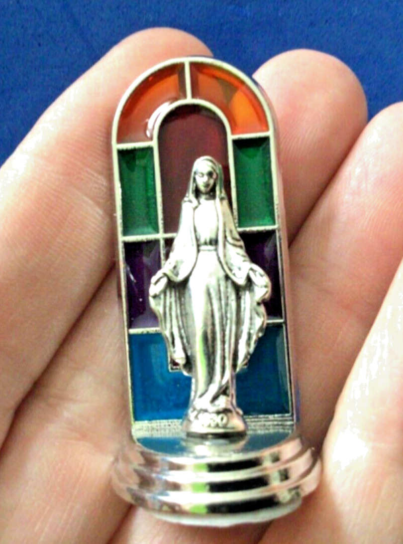 Our Lady of Grace Miraculous Stain Glass Icon 1-3/4” Devotion Car Truck Auto