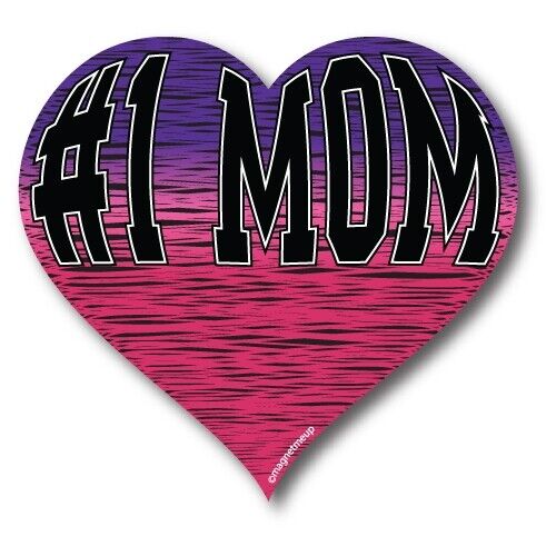#1 Mom Pink and Purple Heart Magnet Decal, 5 Inches, Automotive Magnet