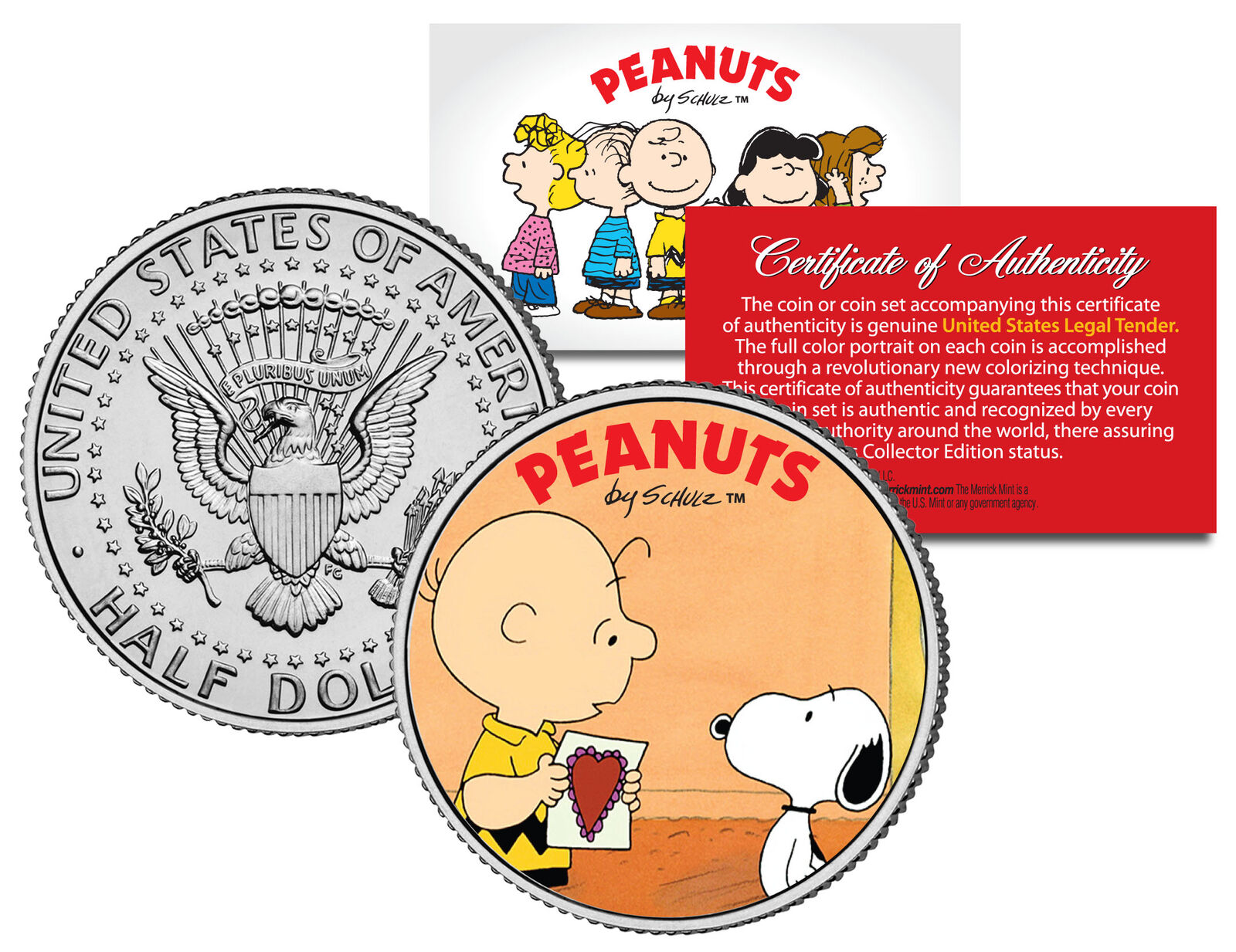 Peanuts VALENTINE'S * Charlie Brown & Snoopy * JFK Half Dollar US Coin Licensed